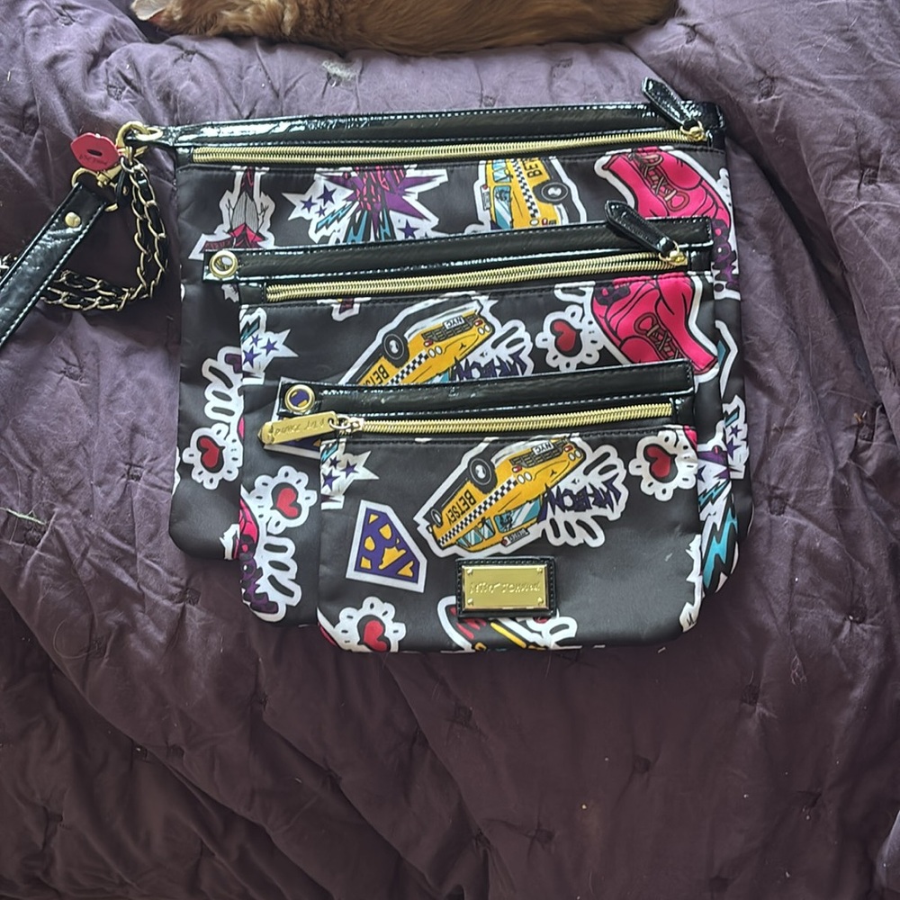 Betsey Johnson Black Multi-Color Graphic Crossbody Bag - Picture 11 of 12